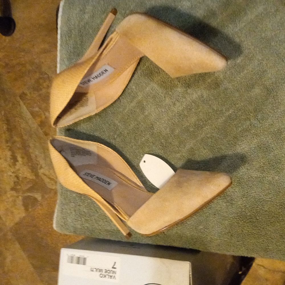 Steve Madden Valko D’Orsay Heels Nude Multi-Color Suede and Snakeskin Size 7 - Picture 7 of 12